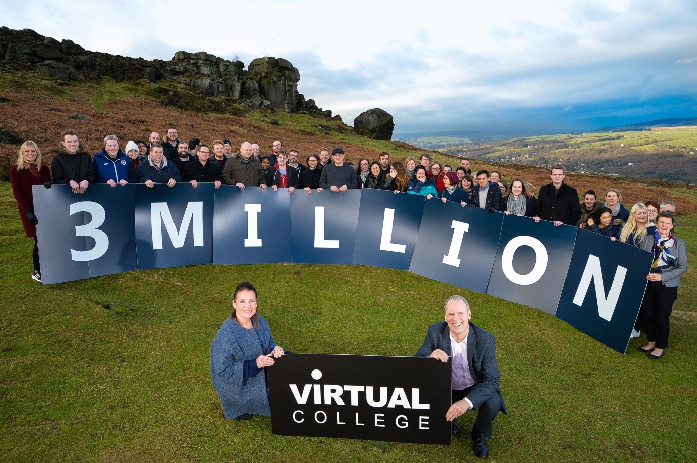 Virtual College staff celebrate by Ilkley’s famous Cow Calf rocks